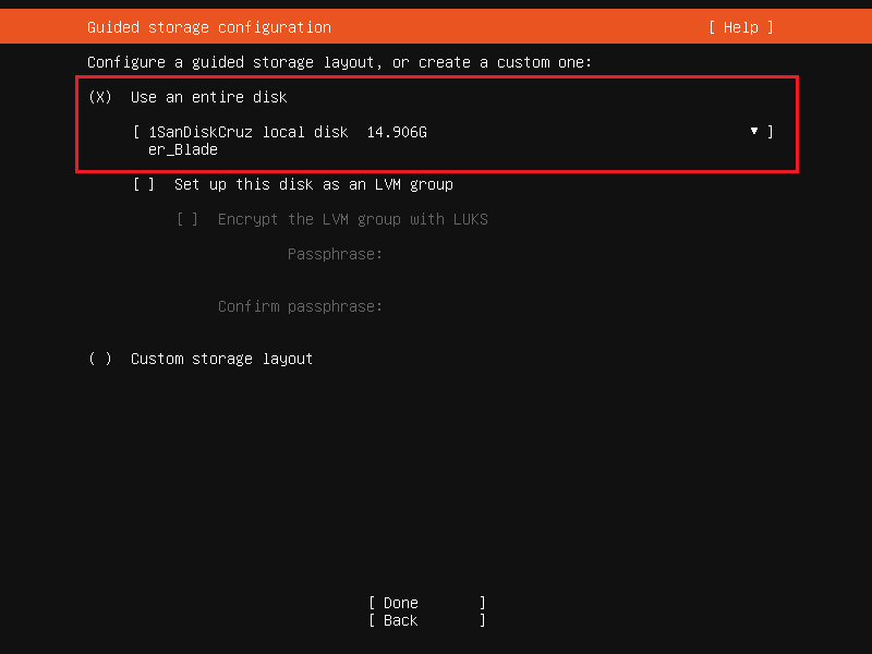 Ubuntu Server install Disk Configuration