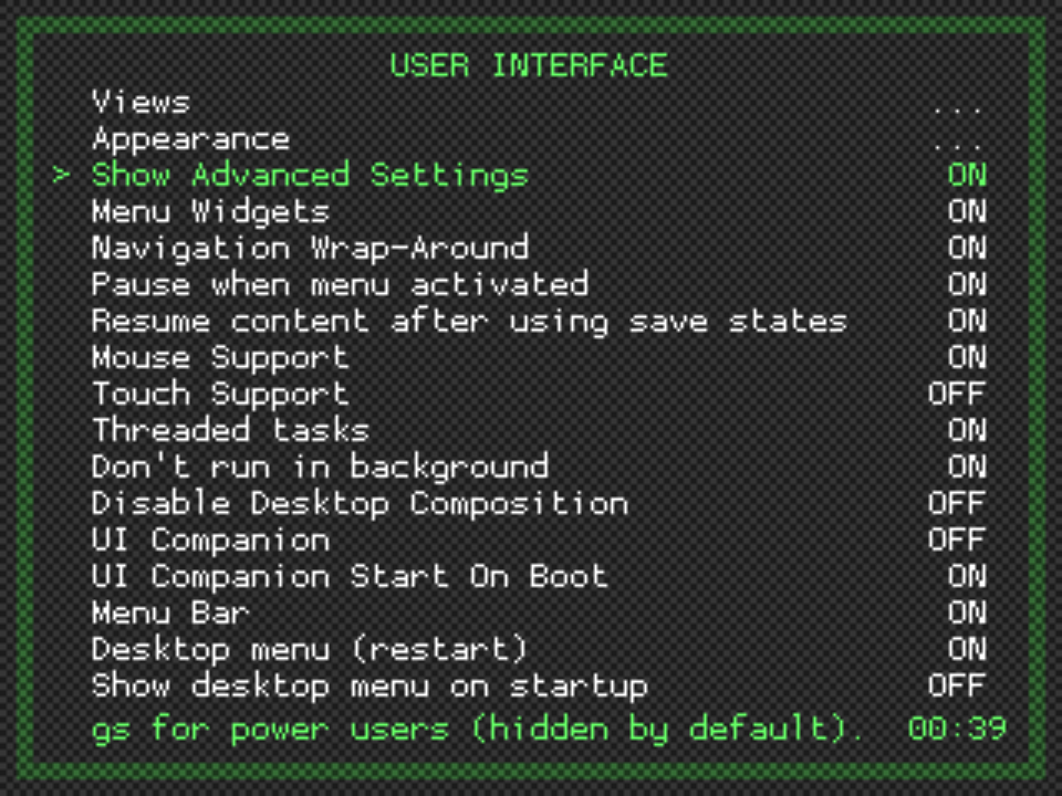 RetroArch Show Advanced Settings